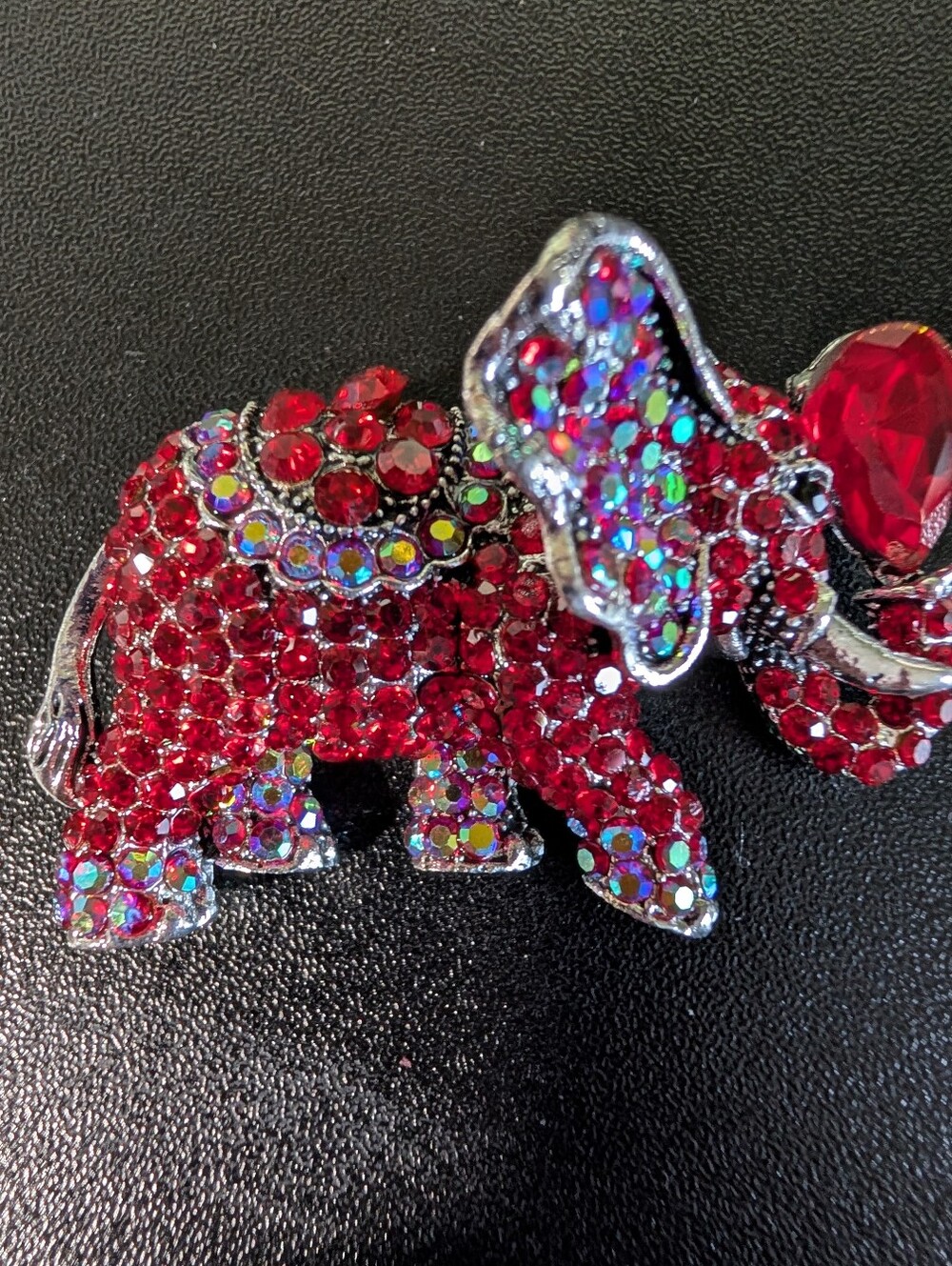 Red Crystal Elephant Brooch with Multicolor Accents